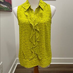 Chartreuse Reign Button Down Ruffle Top/Blouse size Small